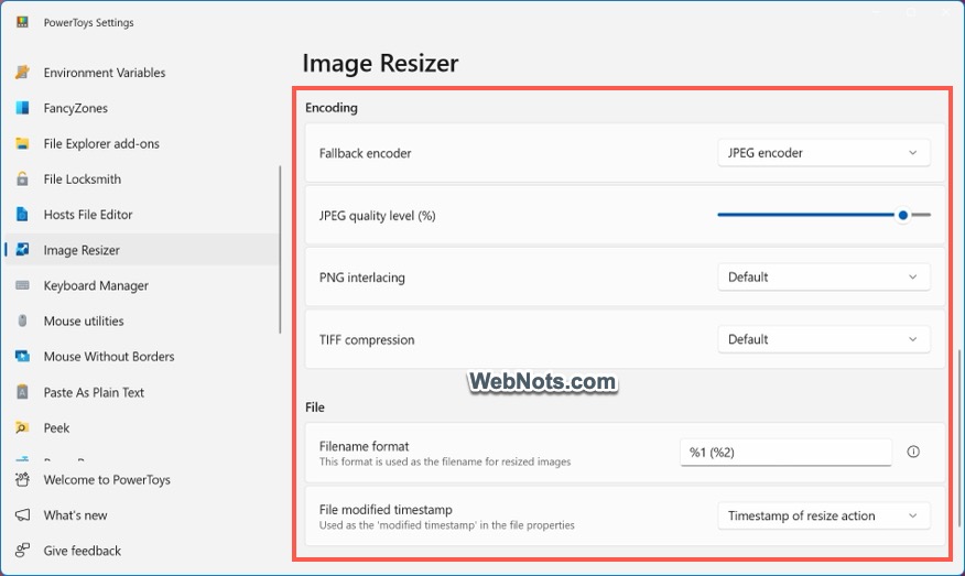 Setup Encoding and File Name Format