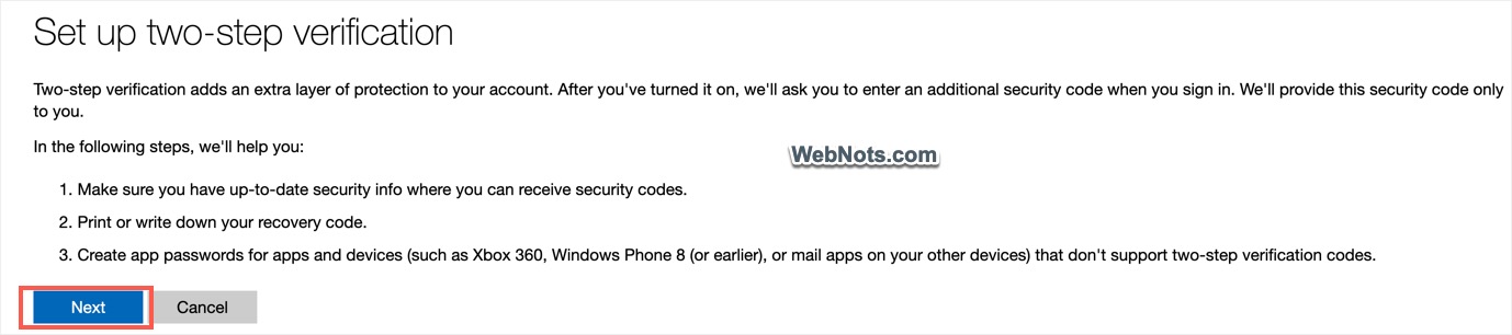 Setup Two Step Verification