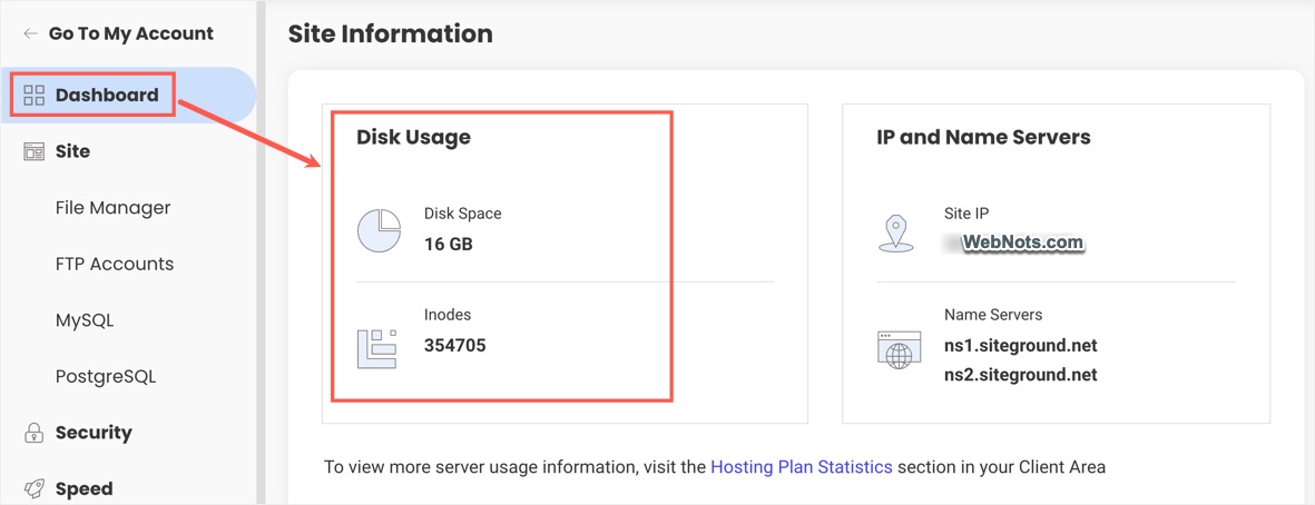 Server Details in Site Tools Dashboard