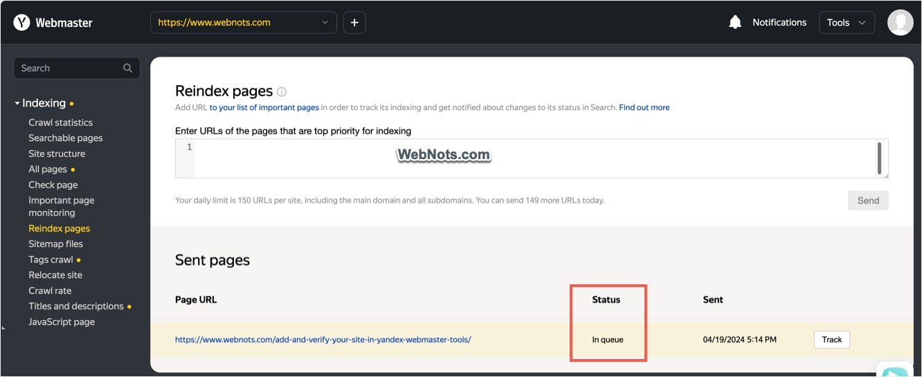 Submitted Page in Queue