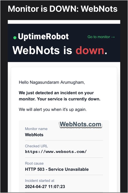 UptimeRobot Site Down Notification