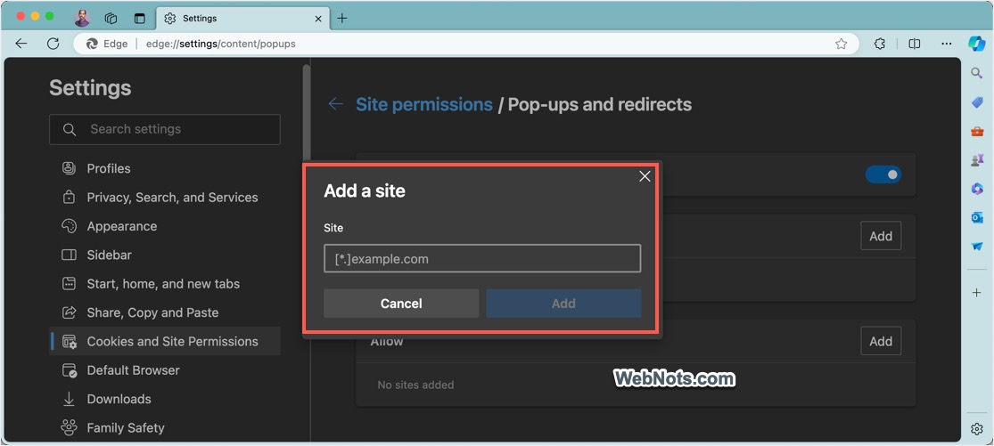 Add Site to Block List
