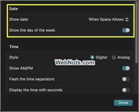 Menu Bar Date Settings