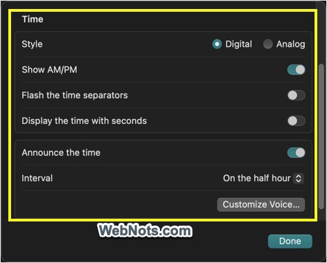 Menu Bar Time Settings