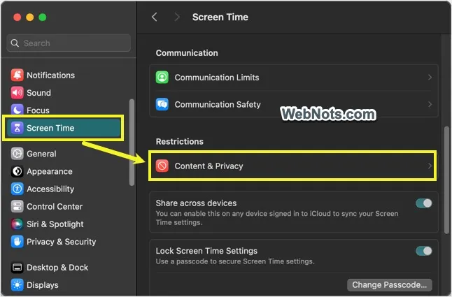 clearing history safari mac Screen Time Content Privacy