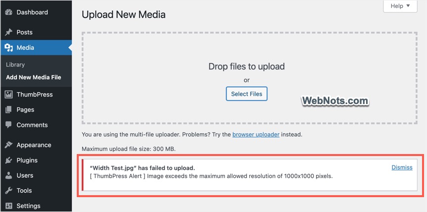 Upload Size Restricted with ThumbPress