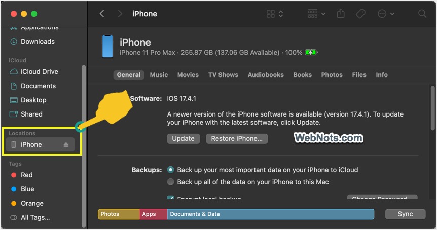 iPhone Name in Finder Sidebar