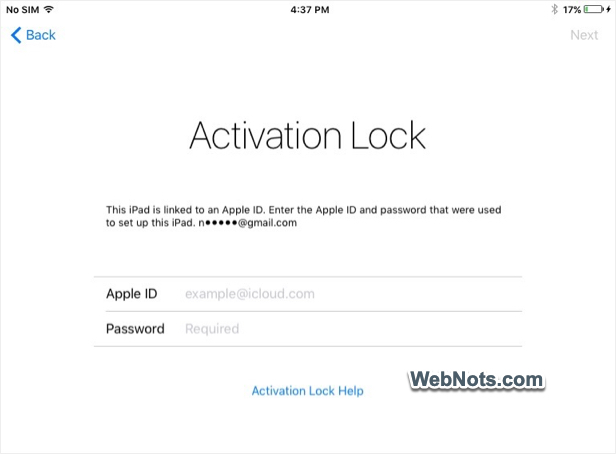 Activation Lock in iPad