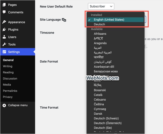 Language Installed