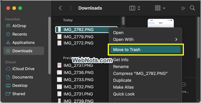 Move to Trash Context Menu