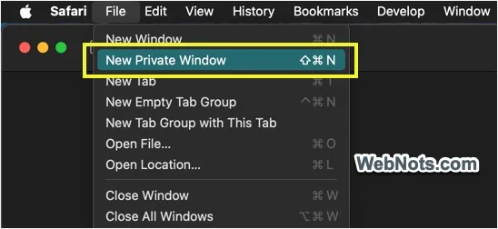 New Private Window Menu Enabled in Mac Safar