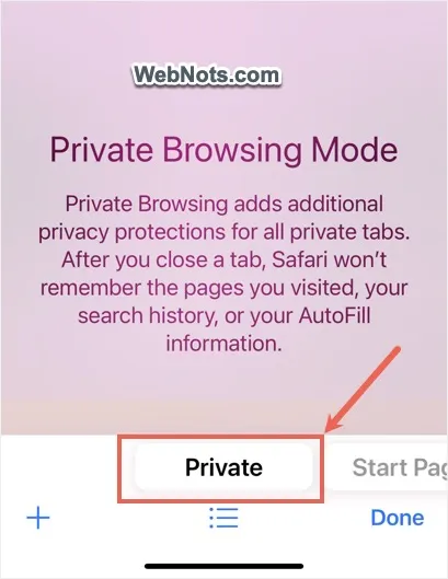 Private Mode in Safari iPhone