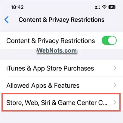 Store and Web Restrictions