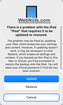 Update or Restore iPad Message