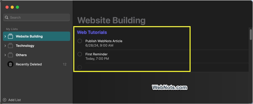 View Scheduled Items in Reminders App