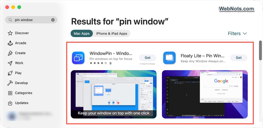 Window Pinning Apps on Mac App Store