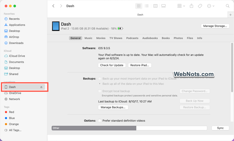 iPad Name Shows in Sidebar