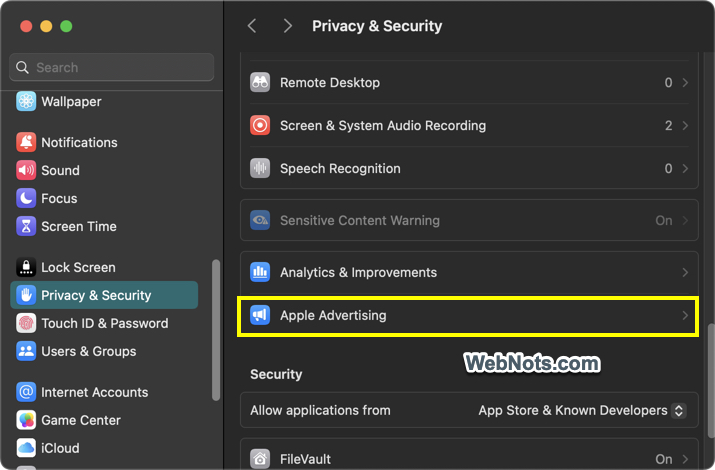Apple Advertising Setting