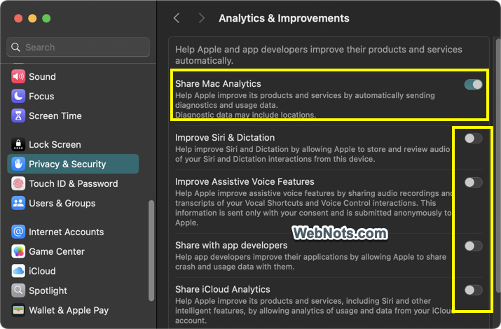 Disable Share Mac Analytics