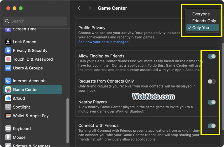 Hide Game Center Profile