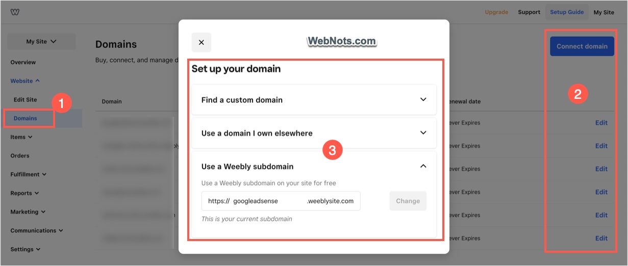 Manage Domains from Weebly Dashboard