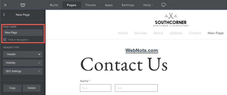 Page Created with New Page as Name