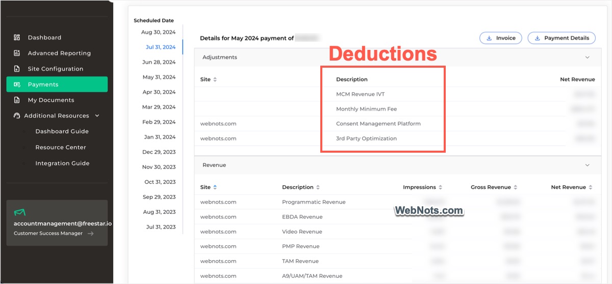 Payment History from Freestar