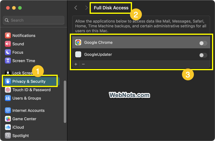 Remove Full Disk Access for Apps