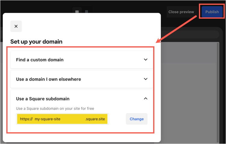 Select Domain and Publish