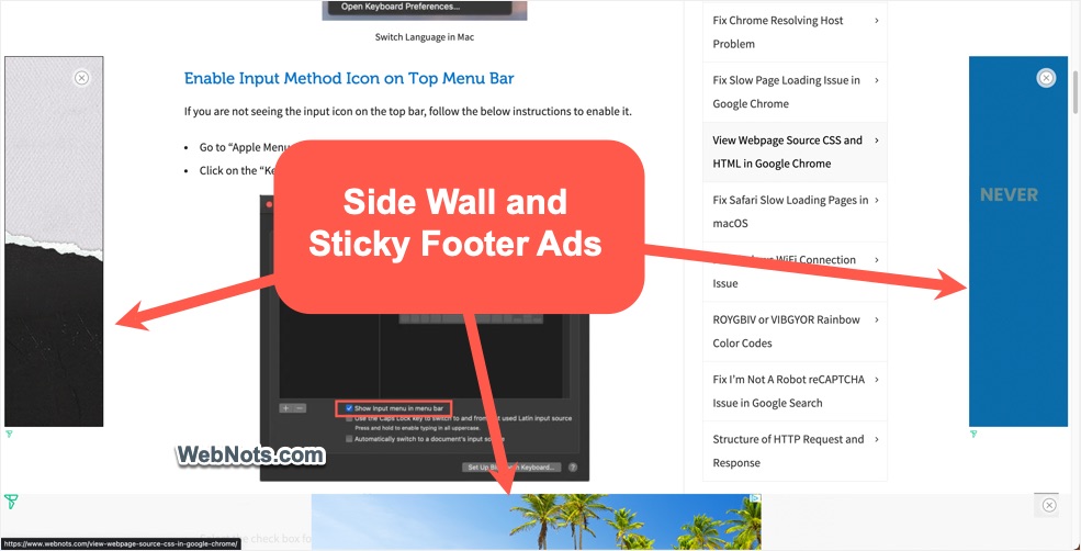 Side Wall and Sticky Footer Ads