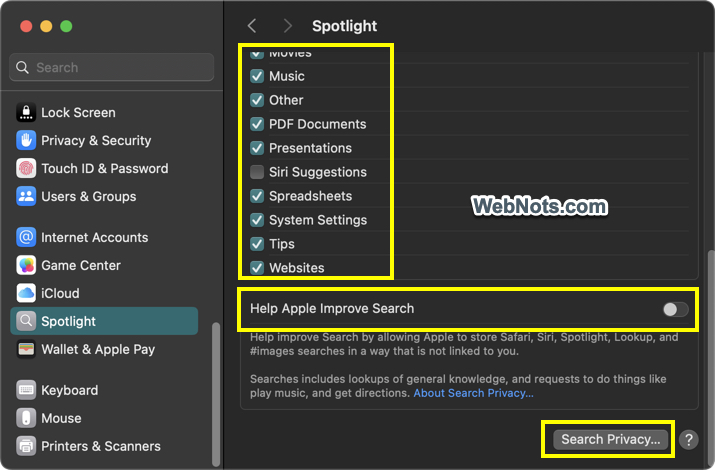 Spotlight Categories for Indexing