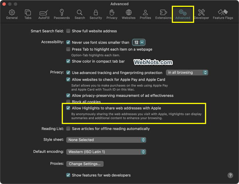 Stop Safari Sharing Web Addresses