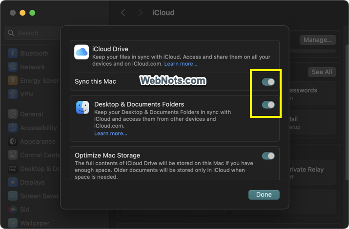Turn Documents Sync to iCloud