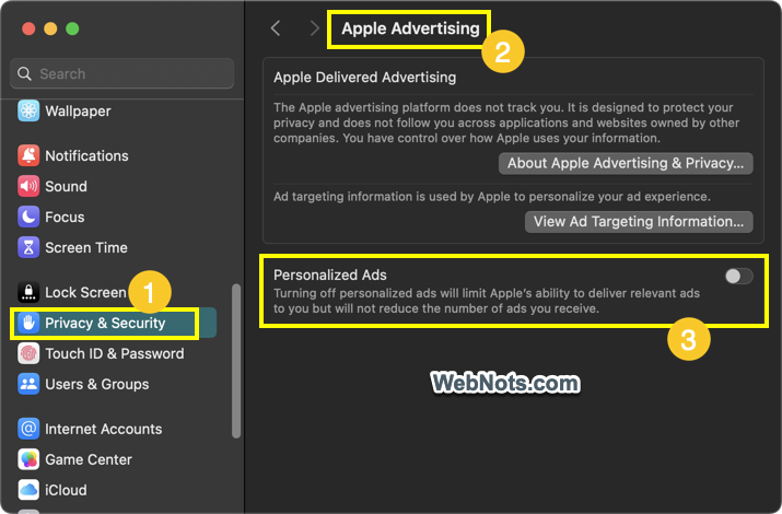 Turn Off Personalized Apple Ads