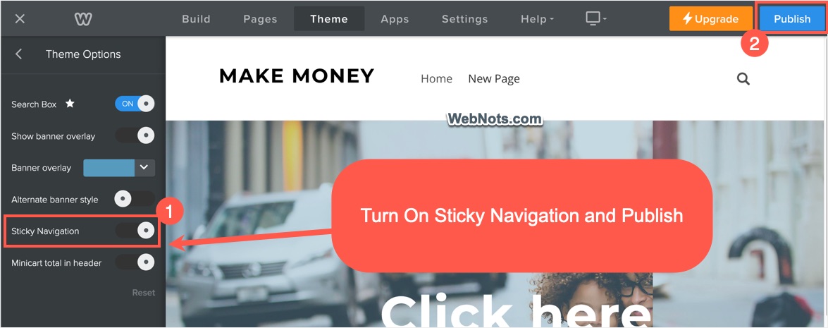 Turn On Sticky Navigation and Publish