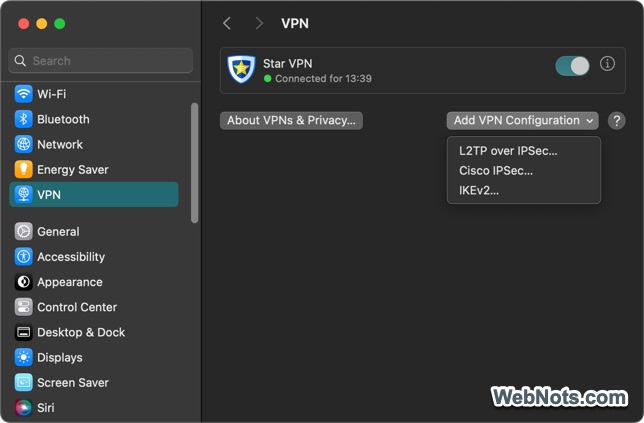 Add VPN Configuration in Mac