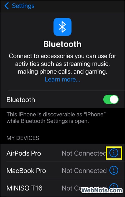 AirPods Information in iPhone