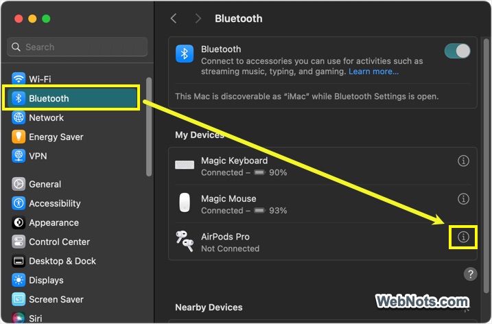 AirPods Pro Bluetooth Settings in Mac