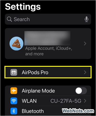 AirPods Pro Settings in iPhone