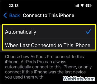 Auto or Last Connected Device OptionScreenshot
