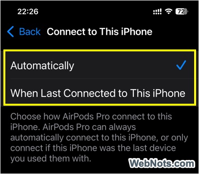 Automatic or Last Connection Options