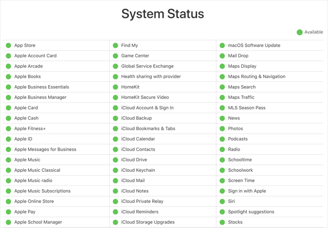 Check Apple Server Status