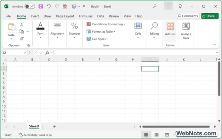 Default Excel Gridlines Display