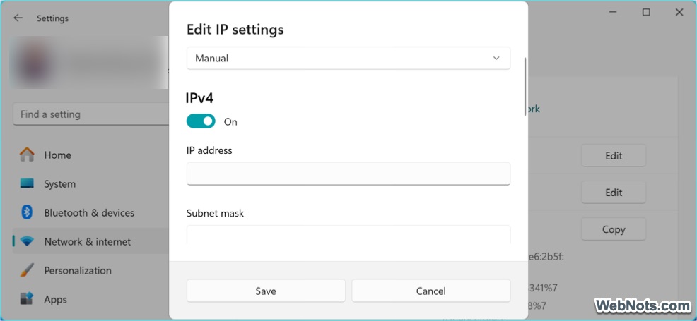Edit IP Assignment in Windows 11