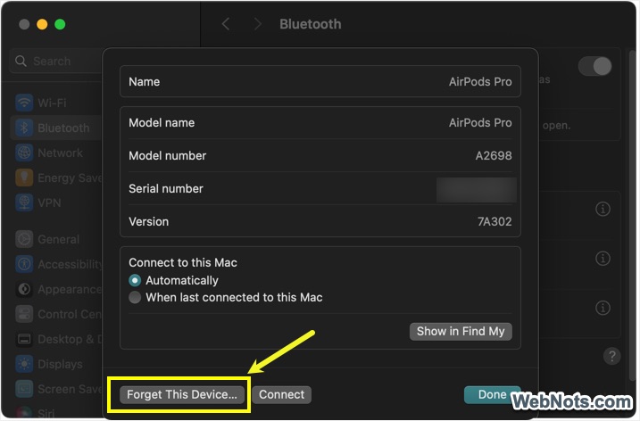 Forget AirPods Connection in Mac