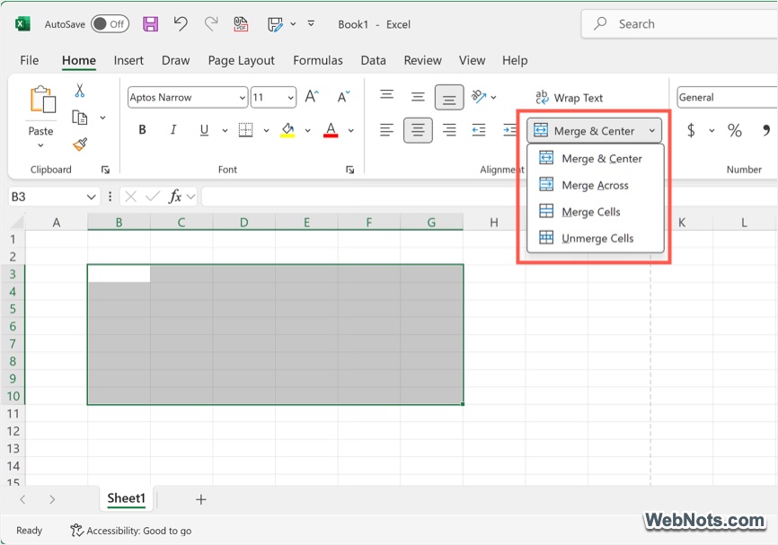 Merge and Center Option in Excel