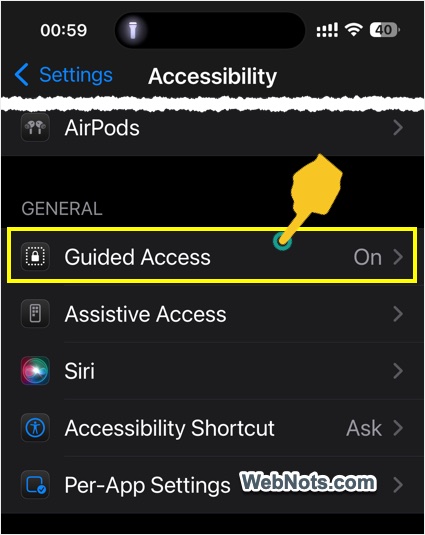 Open Guided Access Settings