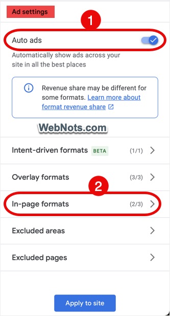 Open In-Page Ad Formats Section