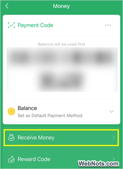 Receive Money Option