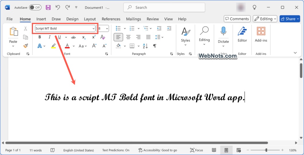 Script Font in Word App